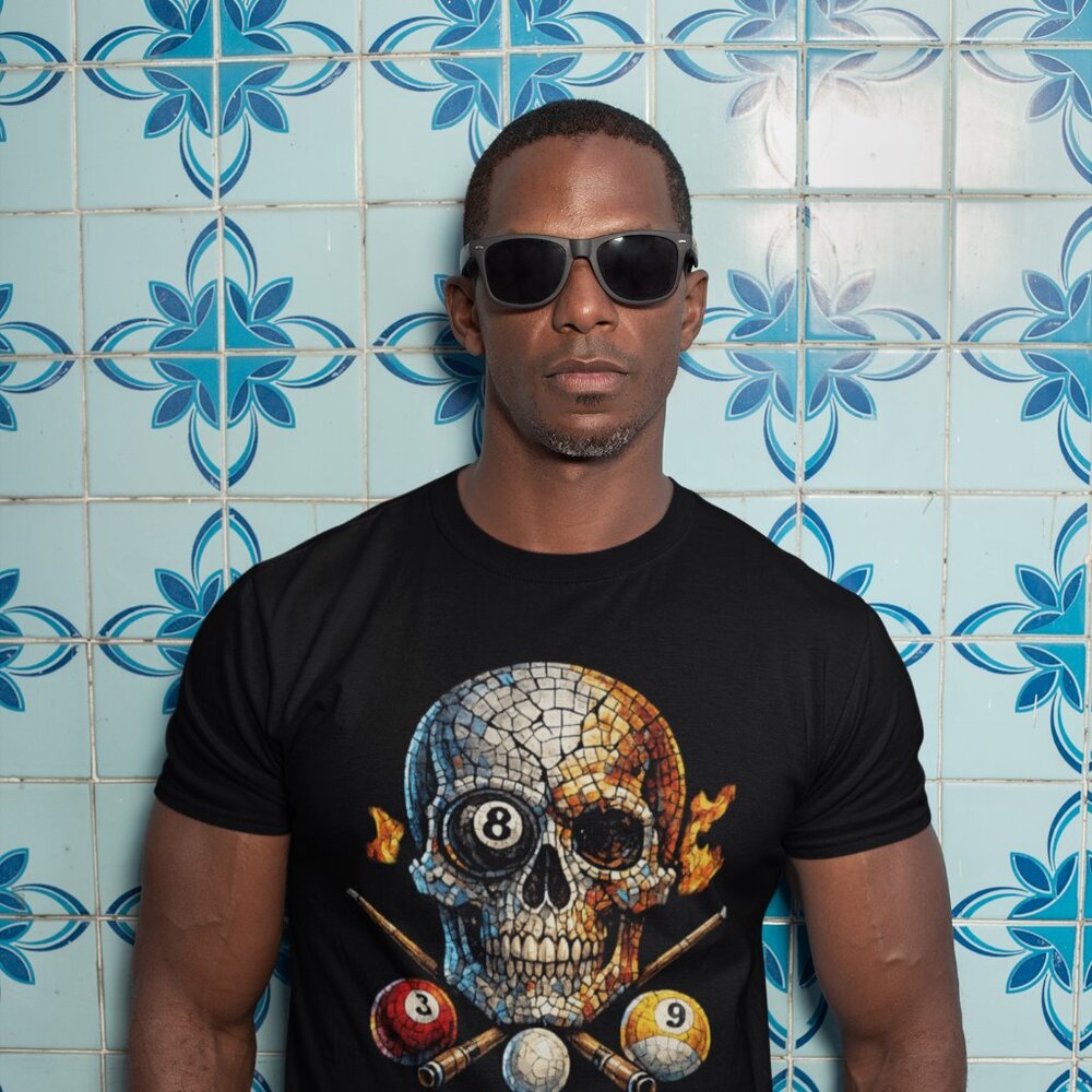 Mosaic 8 Ball Pool Graphic T-Shirt | Men’s Billiards Tee